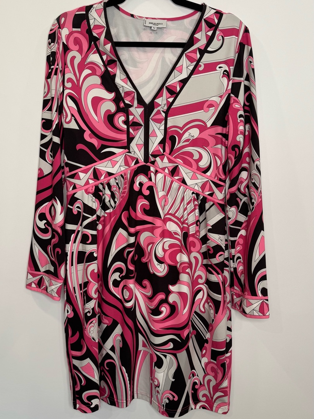 Emilio Pucci Pink Swirl V-Neck LongSleeve dress silk jersey abstract psychedelic